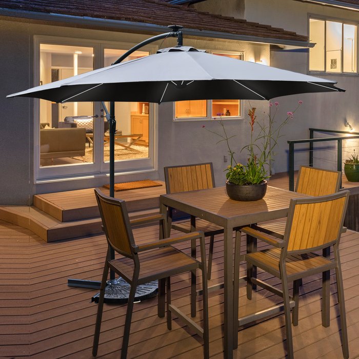 The Range | Outsunny 3m LED Patio Banana Parasol With Crank Cross Base - Grey Outsunny 3m LED Patio Banana Parasol With Crank Cross Base - Grey
