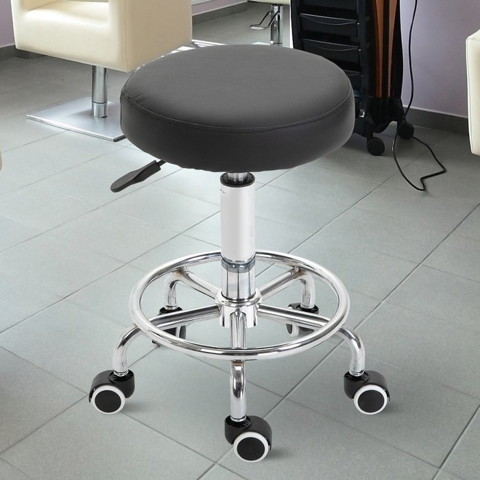 The Range | Vinsetto Round PU Leather Stool with Adjustable Height and Footrest - Black Vinsetto Round PU Leather Stool with Adjustable Height and Footrest - Black