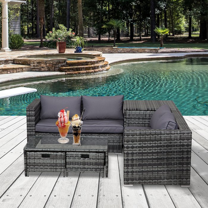 The Range | Rattan Wicker Garden Furniture Patio Sofa - Grey Rattan Wicker Garden Furniture Patio Sofa - Grey