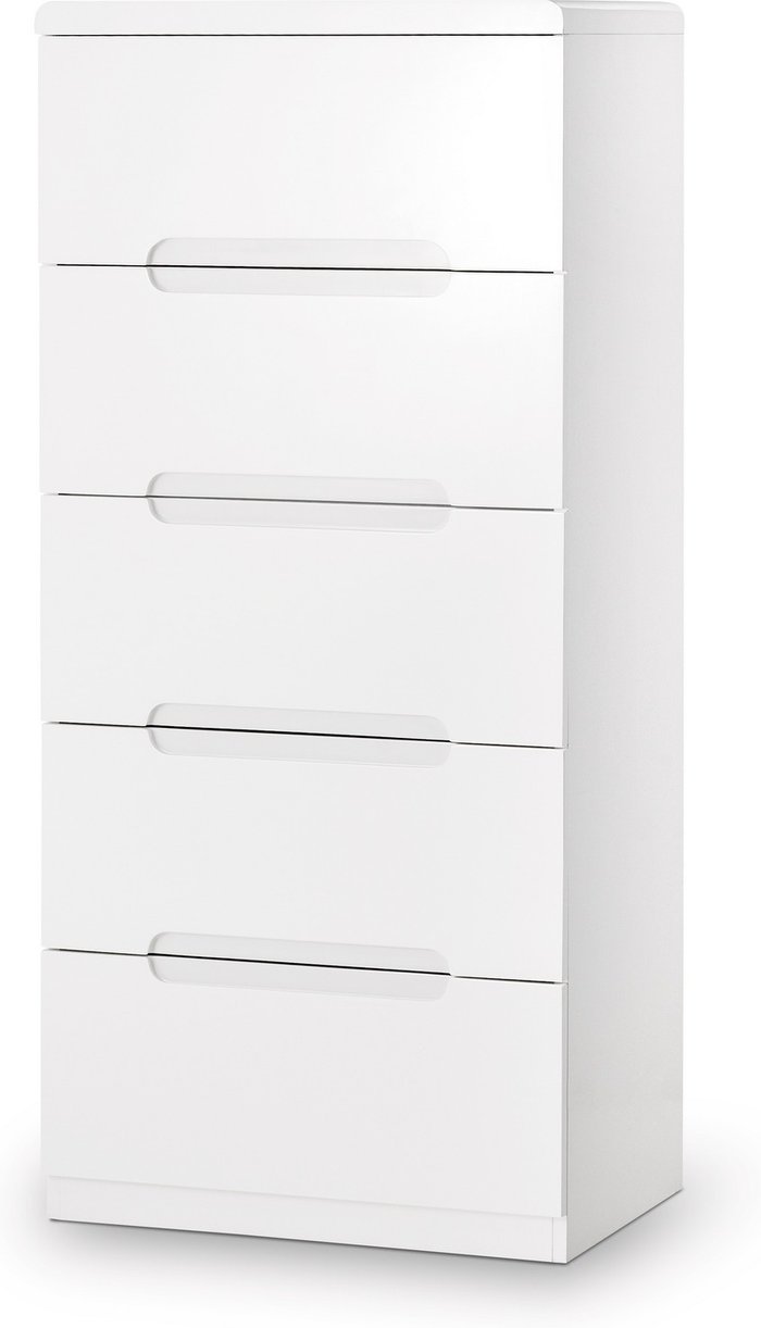 The Range | Julian Bowen Manhattan 5 Drawer Narrow Chest - White - White Julian Bowen Manhattan 5 Drawer Narrow Chest - White - White