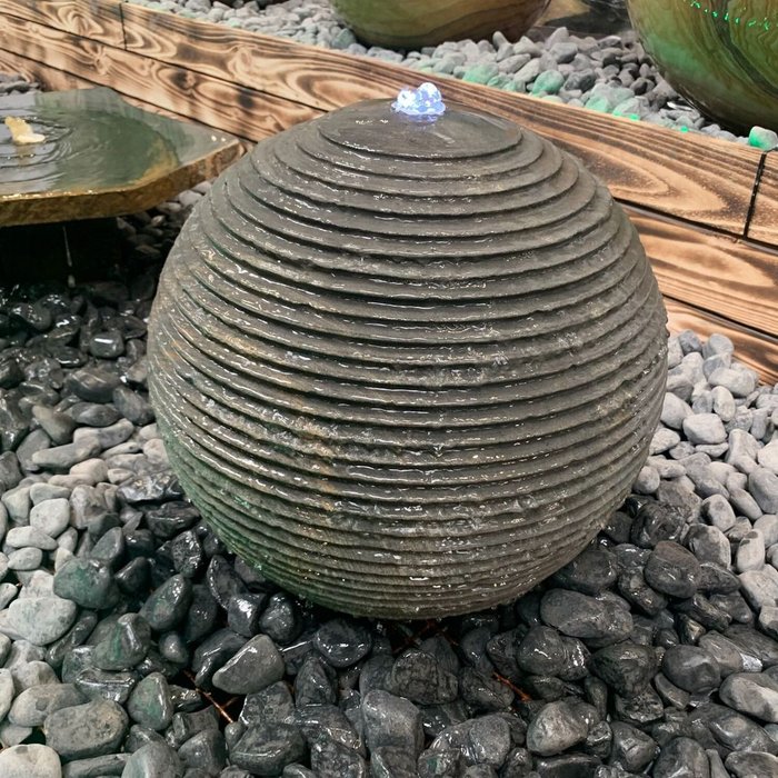 The Range | Tranquility Tranquility 40Cm Grey Granite Ribbed Sphere Solar Powered Water Feature Tranquility Tranquility 40Cm Grey Granite Ribbed Sphere Solar Powered Water Feature