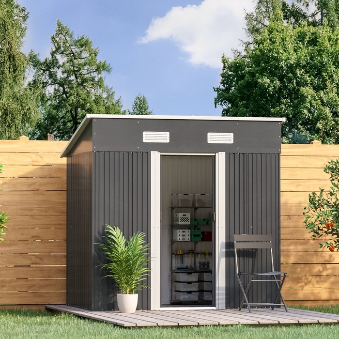 The Range | Livingandhome Metal Garden Storage Shed - Black / 194cm Livingandhome Metal Garden Storage Shed - Black / 194cm