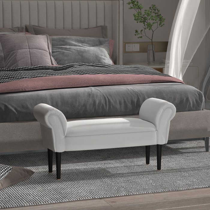 The Range | HOMCOM Elegant Bed End Bench Chaise Lounge with Wood Legs - Grey HOMCOM Elegant Bed End Bench Chaise Lounge with Wood Legs - Grey