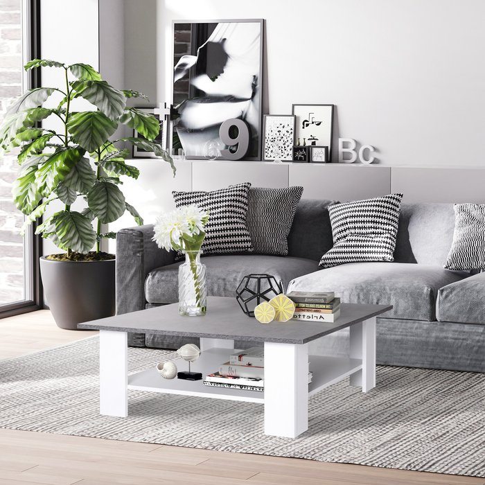 The Range | HOMCOM 2 Tier Vintage Coffee Table - Cement and white HOMCOM 2 Tier Vintage Coffee Table - Cement and white