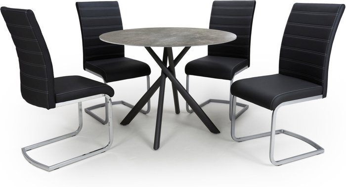 The Range | Shankar Shankar Avesta Grey Dining Table & 4 Callisto Black Dining Chairs Set Shankar Shankar Avesta Grey Dining Table & 4 Callisto Black Dining Chairs Set