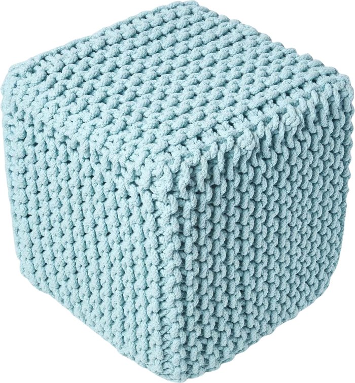 The Range | Homescapes Cotton Knitted Pouffe Cube - Pastel Blue Homescapes Cotton Knitted Pouffe Cube - Pastel Blue