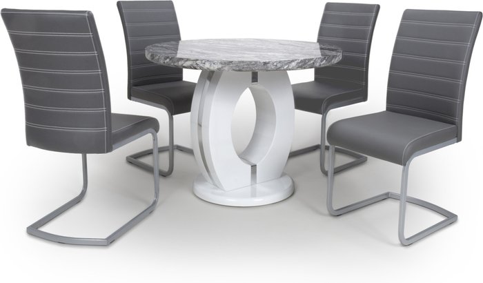 The Range | Shankar Shankar Neptune Round Dining Table & 4 Callisto Grey Dining Chairs Set Shankar Shankar Neptune Round Dining Table & 4 Callisto Grey Dining Chairs Set