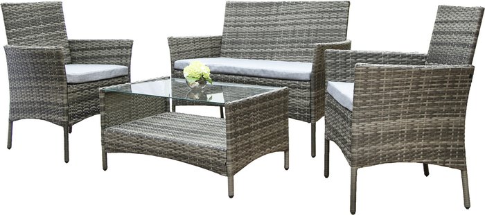 The Range | RayGar Deluxe Rattan 4 Seater Sofa Set with Rectangular Table - Grey RayGar Deluxe Rattan 4 Seater Sofa Set with Rectangular Table - Grey