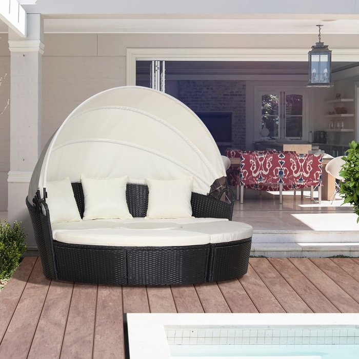 The Range | Outsunny Outsunny 5 Pcs Cushioned Outdoor Plastic Rattan Round Sofa Bed Table Set Black Outsunny Outsunny 5 Pcs Cushioned Outdoor Plastic Rattan Round Sofa Bed Table Set Black