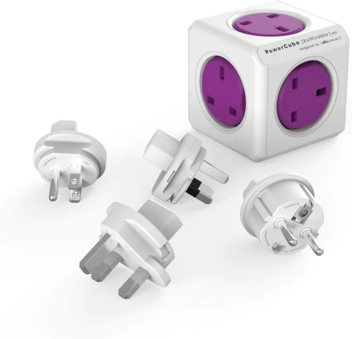 The Range | allocacoc Allocacoc PowerCube ReWirable 5 Socket Wall Socket Travel Plug Adapter - Purple allocacoc Allocacoc PowerCube ReWirable 5 Socket Wall Socket Travel Plug Adapter - Purple