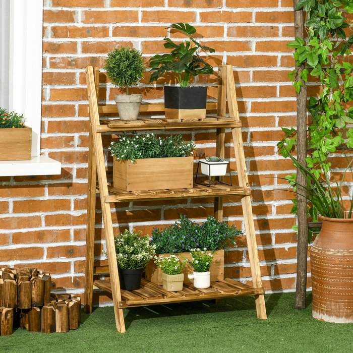 The Range | Outsunny Flower Stand 3 Tier Ladder Storage - Brown / 60cm / 37cm Outsunny Flower Stand 3 Tier Ladder Storage - Brown / 60cm / 37cm