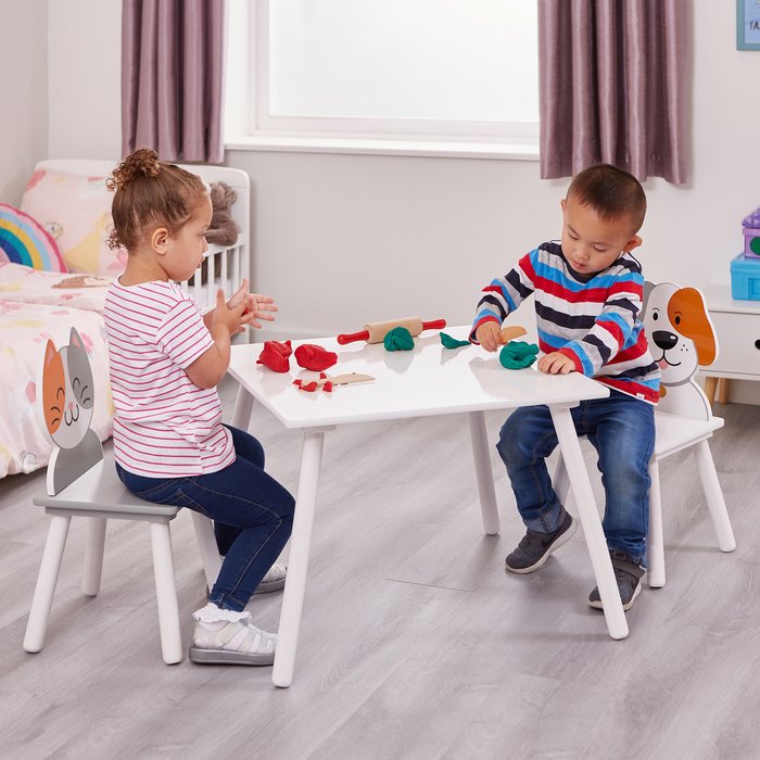 The Range | Liberty House Toys Kids Cat and Dog Themed Table and Chairs - Grey and White Liberty House Toys Kids Cat and Dog Themed Table and Chairs - Grey and White