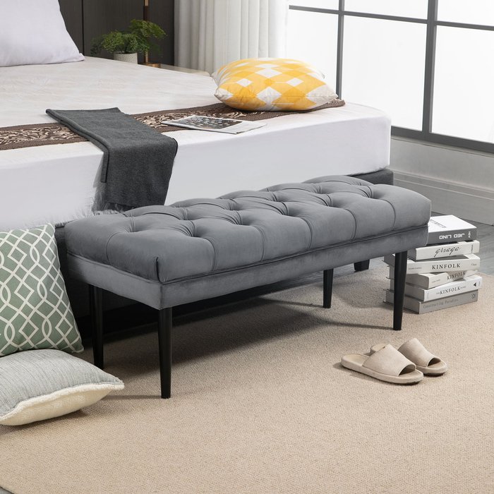 The Range | HOMCOM Upholstered Entryway Bench - Grey HOMCOM Upholstered Entryway Bench - Grey