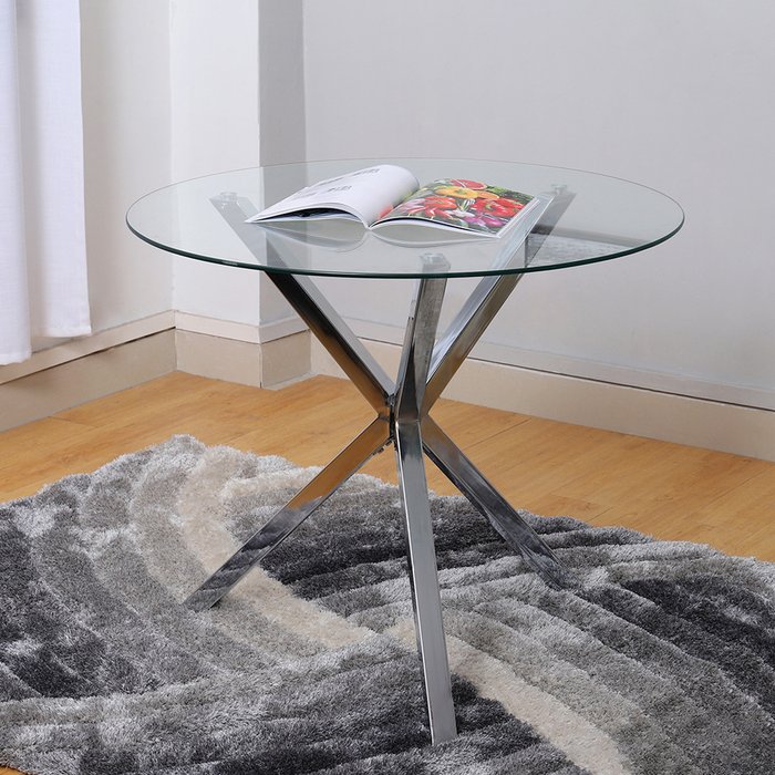 The Range | Livingandhome Large Round Clear Tempered Glass Top Dinner Table - Clear Livingandhome Large Round Clear Tempered Glass Top Dinner Table - Clear