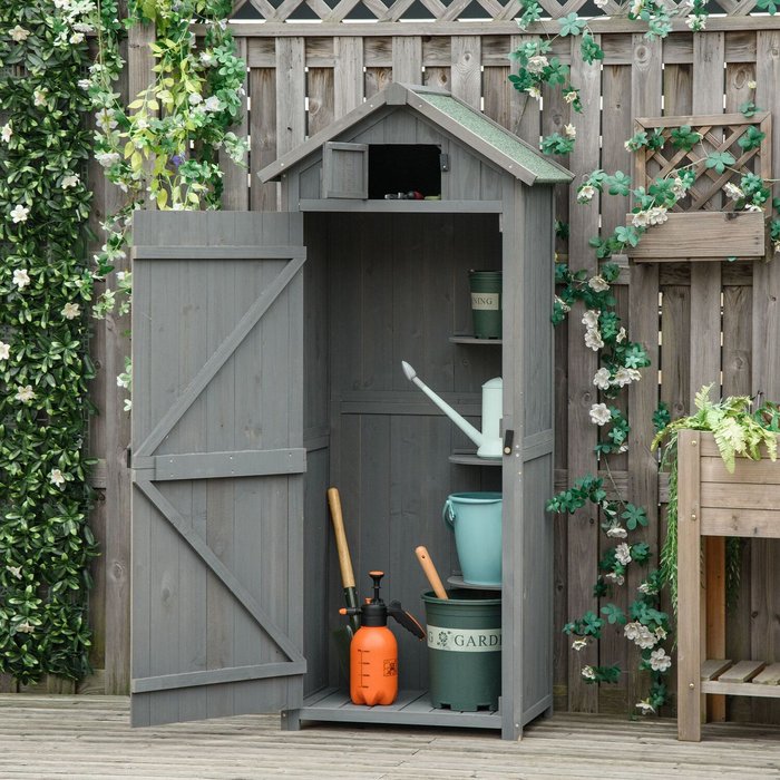The Range | Outsunny Garden Storage Shed 3 Shelves - Grey Outsunny Garden Storage Shed 3 Shelves - Grey