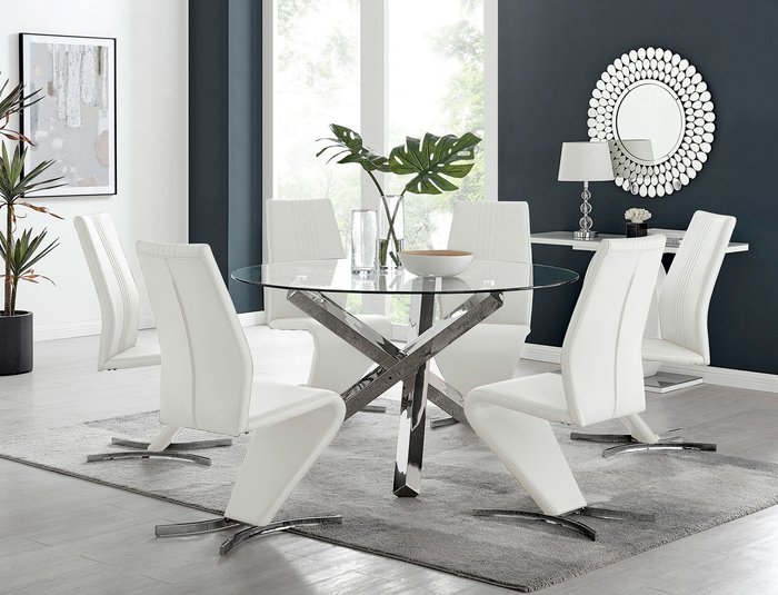 The Range | FurnitureboxUK Vogue Round Dining Table 6 Willow Dining Chairs Set - White FurnitureboxUK Vogue Round Dining Table 6 Willow Dining Chairs Set - White