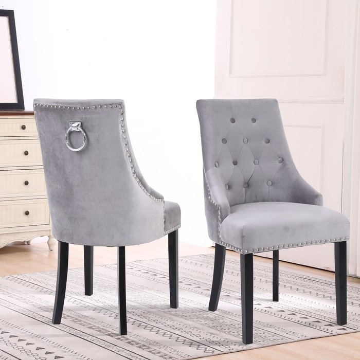 The Range | Neo Neo Grey Studded Velvet Dining Chair With Ring Knocker Detail X2 Neo Neo Grey Studded Velvet Dining Chair With Ring Knocker Detail X2