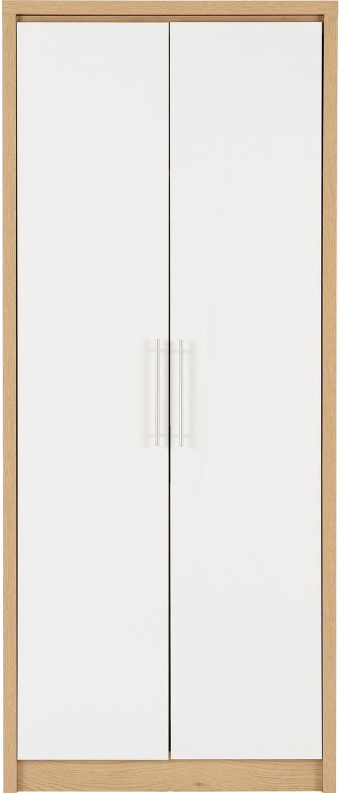 The Range | Seconique Seville 2 Door Wardrobe - White Gloss, Light Oak Seconique Seville 2 Door Wardrobe - White Gloss, Light Oak