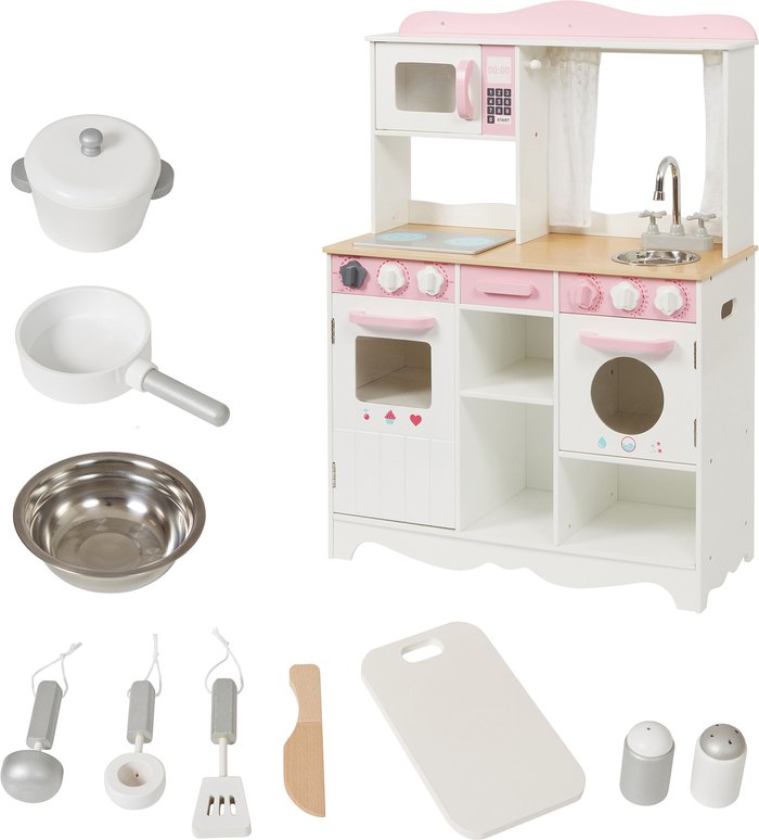 The Range | Liberty House Toys Kids Wooden Country Play Kitchen with Accessories - White and Pink Liberty House Toys Kids Wooden Country Play Kitchen with Accessories - White and Pink