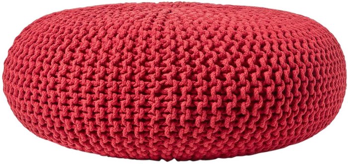 The Range | Homescapes Round Cotton Knitted Pouffe - Red / 70cm Homescapes Round Cotton Knitted Pouffe - Red / 70cm
