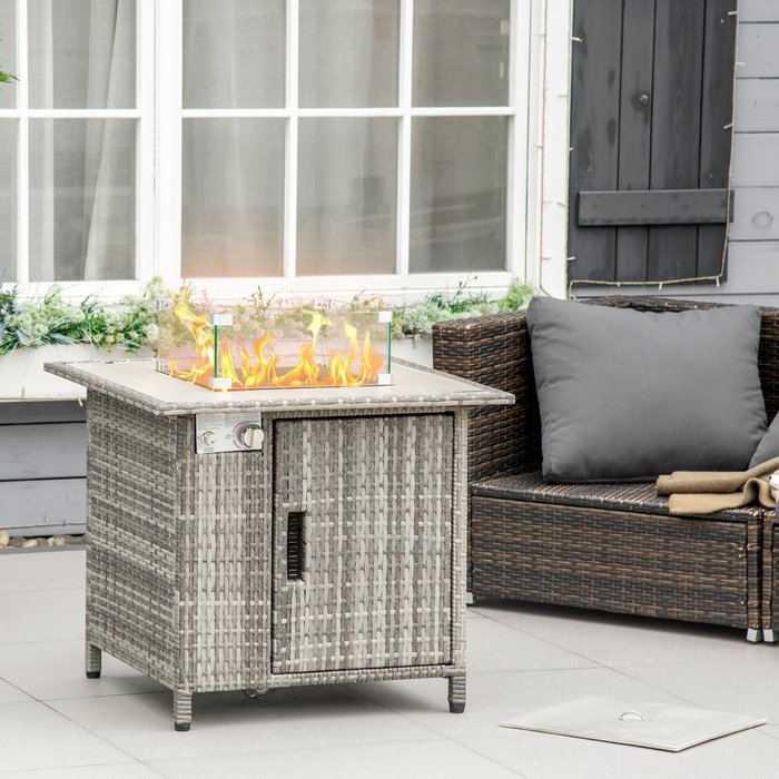 The Range | Outsunny 50,000 BTU Rattan Gas Fire Pit Table - Grey Outsunny 50,000 BTU Rattan Gas Fire Pit Table - Grey
