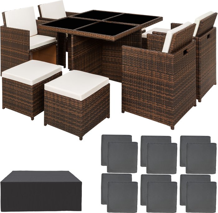 The Range | TECTAKE Tectake Manhattan 8-seater Rattan Dining Set W/ Protective Cover - Brown/Grey Cushions TECTAKE Tectake Manhattan 8-seater Rattan Dining Set W/ Protective Cover - Brown/Grey Cushions