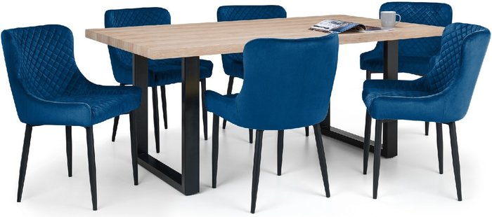 The Range | Julian Bowen Julian Bowen Set Of Berwick Dining Table & 6 Luxe Chairs Blue Julian Bowen Julian Bowen Set Of Berwick Dining Table & 6 Luxe Chairs Blue