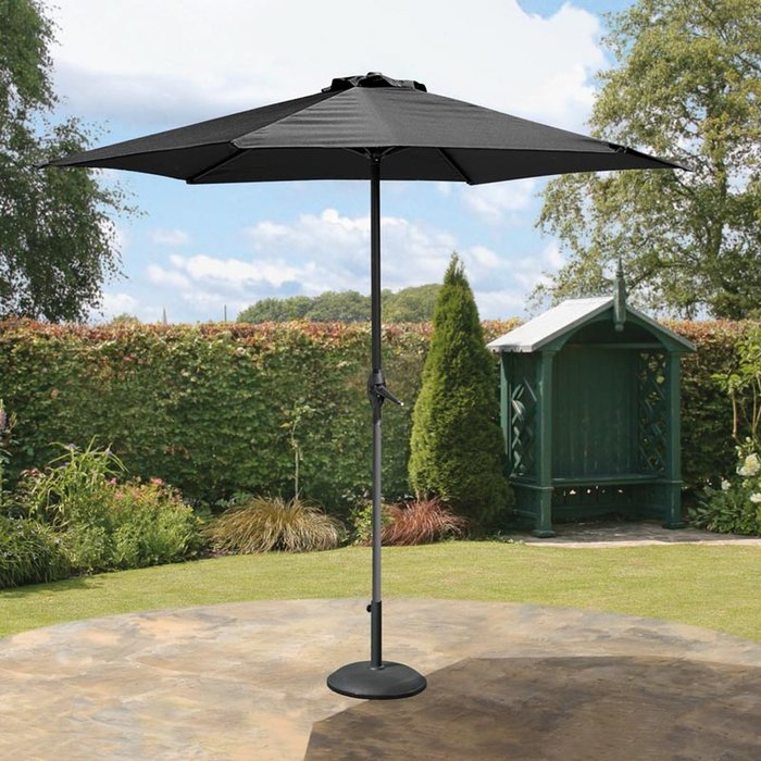 The Range | Samuel Alexander 2.7m Wind Up Garden Parasol Sun Shade in Black - Black Samuel Alexander 2.7m Wind Up Garden Parasol Sun Shade in Black - Black