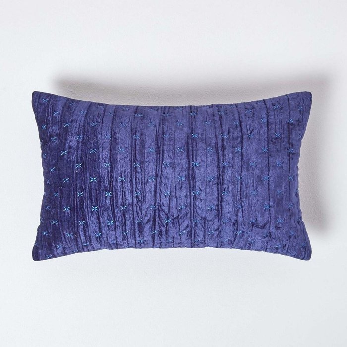 The Range | Homescapes Crushed Velvet Cross Stich Cushion Cover - Navy Blue Homescapes Crushed Velvet Cross Stich Cushion Cover - Navy Blue