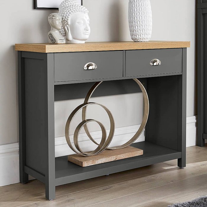 The Range | Home Source Avon 2 Drawer Hallway Console Table Unit - Graphite Home Source Avon 2 Drawer Hallway Console Table Unit - Graphite