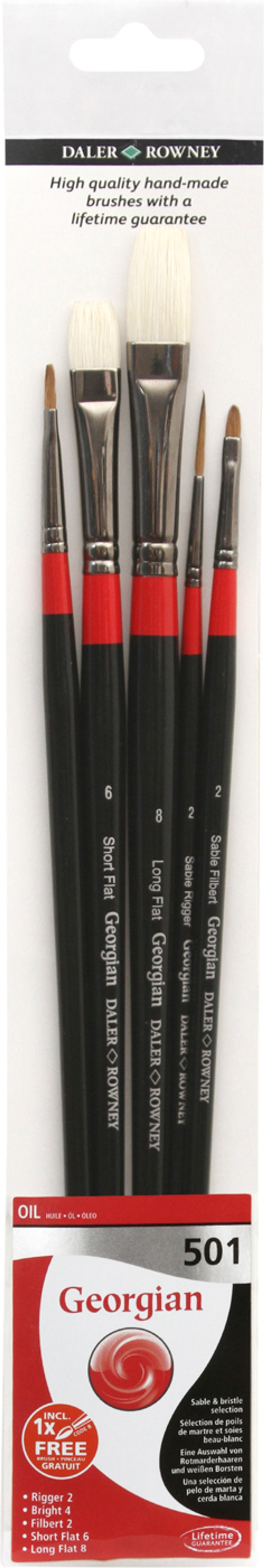 The Range | Daler-Rowney Pack of 5 Daler-Rowney Georgian Long Handle 501 Brushes Daler-Rowney Pack of 5 Daler-Rowney Georgian Long Handle 501 Brushes