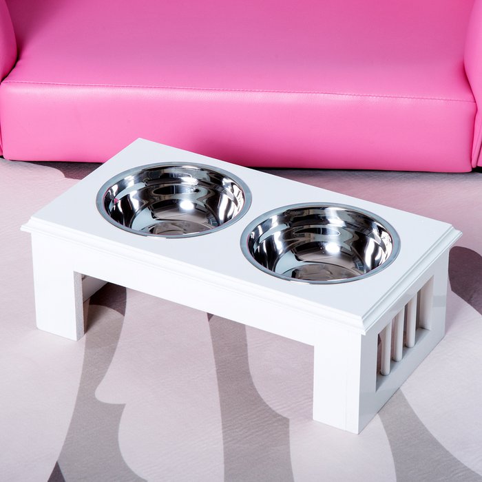 The Range | PawHut PawHut Two Bowl Raised Pet Feeder - White PawHut PawHut Two Bowl Raised Pet Feeder - White