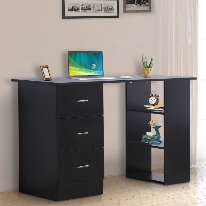 The Range | HOMCOM 120cm Computer Desk with 3 Shelves and Drawers - Black HOMCOM 120cm Computer Desk with 3 Shelves and Drawers - Black