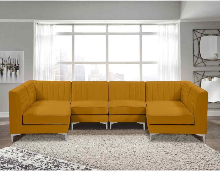 The Range | Simply Eleganza Elena Modular Corner U Shape Sofa in Velour Fabric - Yellow Simply Eleganza Elena Modular Corner U Shape Sofa in Velour Fabric - Yellow