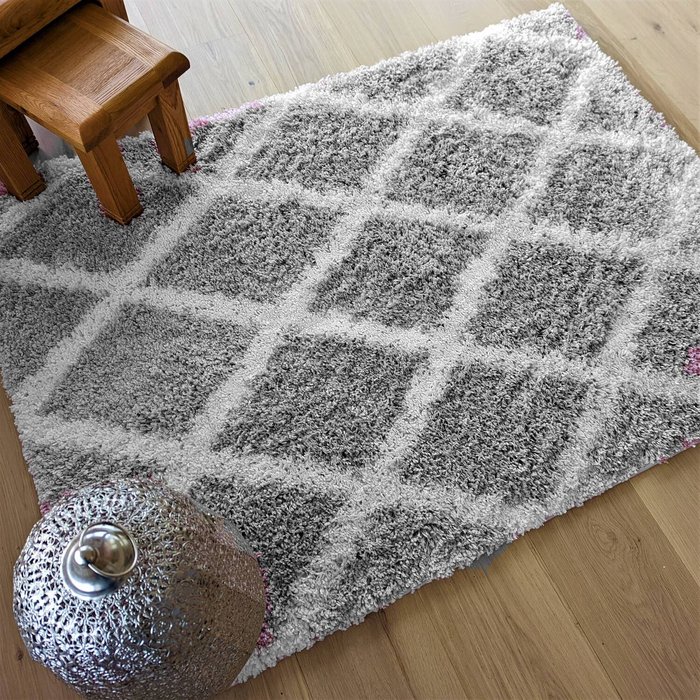 The Range | The Rug Wholesaler Grey Shaggy Moroccan Trellis Rug - Oslo - Grey / 150cm The Rug Wholesaler Grey Shaggy Moroccan Trellis Rug - Oslo - Grey / 150cm