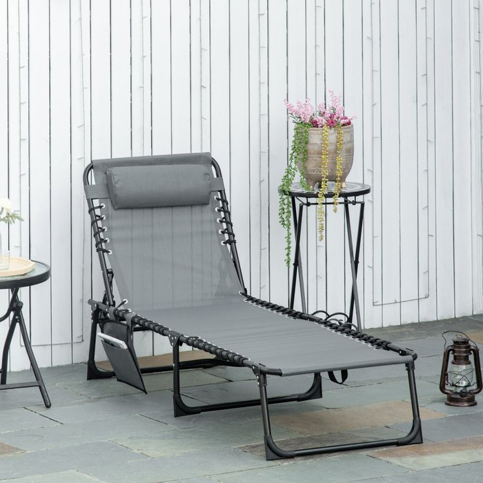 The Range | Outsunny Outsunny Portable Sun Lounger w/ 5-position Adjustable Backrest - Grey Outsunny Outsunny Portable Sun Lounger w/ 5-position Adjustable Backrest - Grey