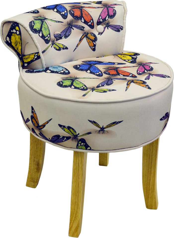 The Range | Techstyle Techstyle Butterfly Stool / Low Back Padded Chair With Wood Legs Cream / Multi Techstyle Techstyle Butterfly Stool / Low Back Padded Chair With Wood Legs Cream / Multi