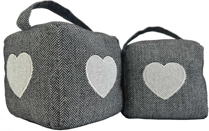 The Range | Oypla Heart Pattern Herringbone Fabric Heavy Weighted Cube Door Stops - Grey Oypla Heart Pattern Herringbone Fabric Heavy Weighted Cube Door Stops - Grey