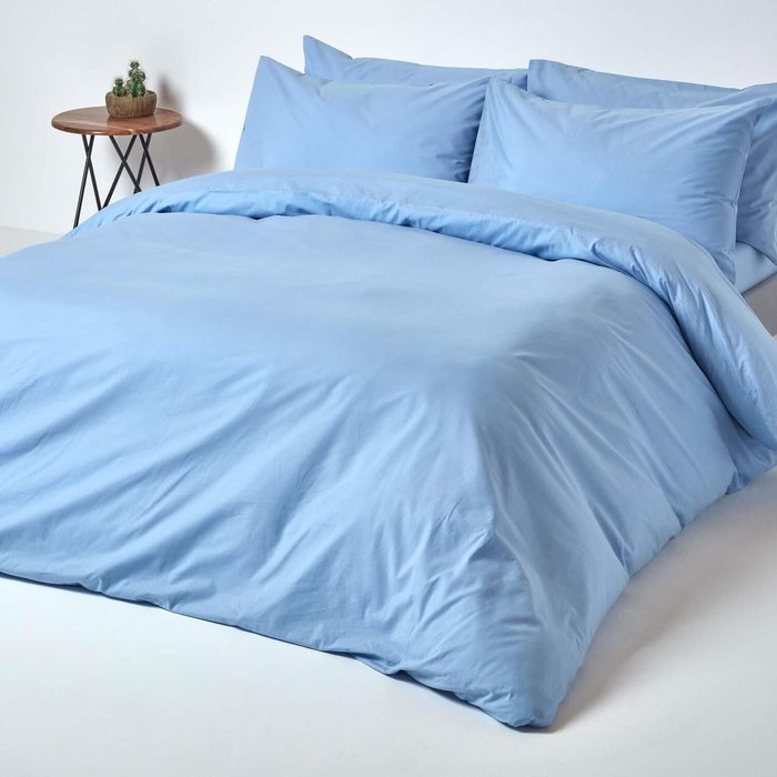 The Range | Homescapes Egyptian Cotton Duvet Cover with Pillowcase - Blue / Single Homescapes Egyptian Cotton Duvet Cover with Pillowcase - Blue / Single