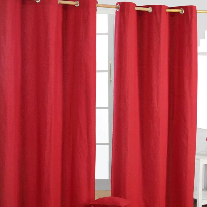 The Range | Homescapes Homescapes Cotton Plain Ready Made Eyelet Curtain Pair - Red Homescapes Homescapes Cotton Plain Ready Made Eyelet Curtain Pair - Red