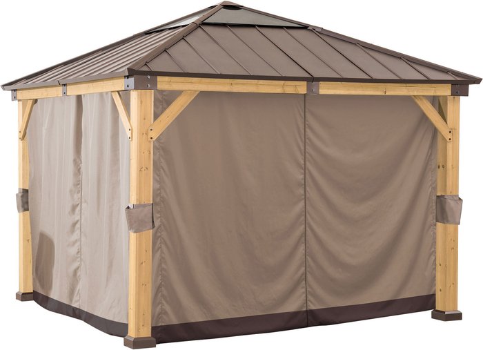 The Range | Sunjoy Sunjoy Curtain SOMA for Cedar wood Gazebo - 336cm x 336cm, Khaki Sunjoy Sunjoy Curtain SOMA for Cedar wood Gazebo - 336cm x 336cm, Khaki