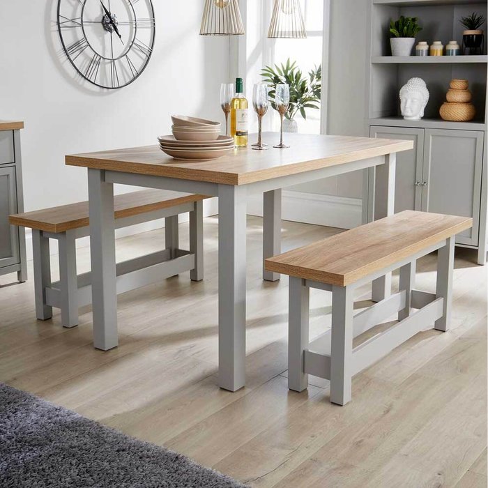 The Range | Avon Dining Table and Bench Set - Grey - Grey Avon Dining Table and Bench Set - Grey - Grey