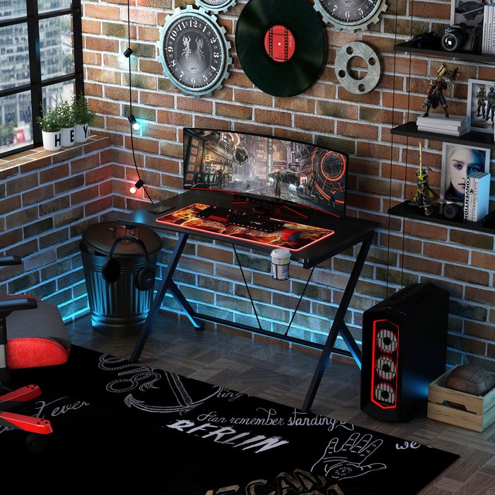 The Range | HOMCOM Metal Frame Gaming Desk with Cup Holder - Black HOMCOM Metal Frame Gaming Desk with Cup Holder - Black