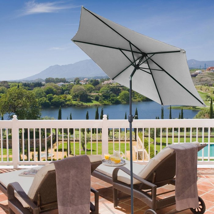 The Range | BIRCHTREE BIRCHTREE 2.7M Garden Parasol Tilt Crank Umbrella - Grey BIRCHTREE BIRCHTREE 2.7M Garden Parasol Tilt Crank Umbrella - Grey