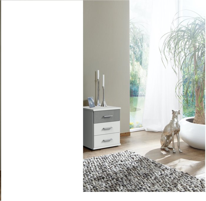 The Range | Tjs Click 3 Bedside Drawer - White and Grey Tjs Click 3 Bedside Drawer - White and Grey