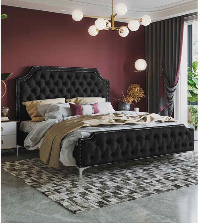 The Range | Gaia Bed Super King Plush Velvet Black Gaia Bed Super King Plush Velvet Black