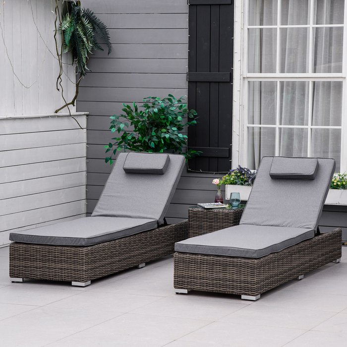 The Range | Outsunny 3 PCS Adjustable PE Rattan Lounge Set - Grey Outsunny 3 PCS Adjustable PE Rattan Lounge Set - Grey