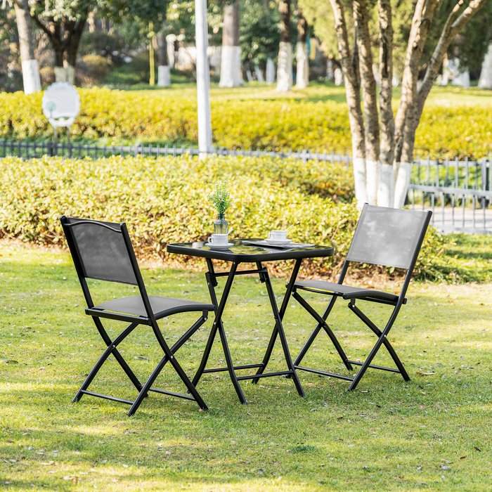 The Range | Outsunny 3 Pieces Garden Bistro Set Folding Glass Table - Black Outsunny 3 Pieces Garden Bistro Set Folding Glass Table - Black