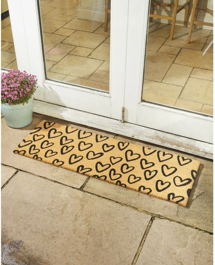 The Range | Astley Astley 25x60cm Handrawn Hearts Natural Printed, PVC Backed Coir Mat Astley Astley 25x60cm Handrawn Hearts Natural Printed, PVC Backed Coir Mat