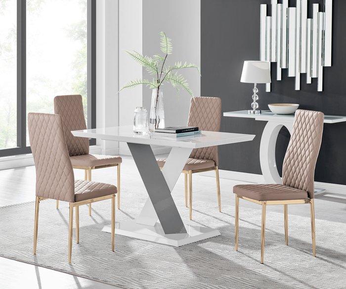 The Range | FurnitureboxUK Monza White High Gloss Dining Table 4 Milan Gold Leg Chairs - Yellow FurnitureboxUK Monza White High Gloss Dining Table 4 Milan Gold Leg Chairs - Yellow